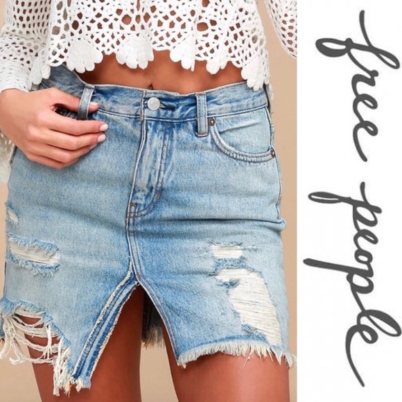 Free People Dresses & Skirts - FREE PEOPLE Distressed Jean Denim Mini Skirt